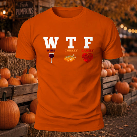 Wine Turkey Family Printed Short Sleeve T-Shirt