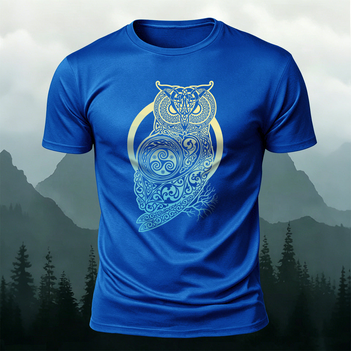 Viking Mythology Owl Print Casual Cotton T-Shirt