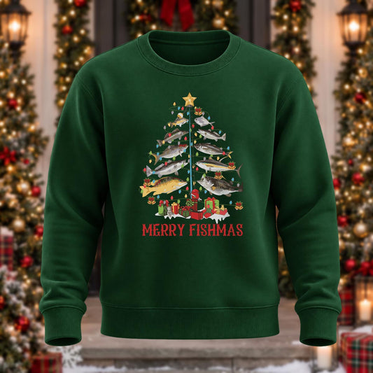 Merry Fishmas Printed Round Neck Sweatshirt