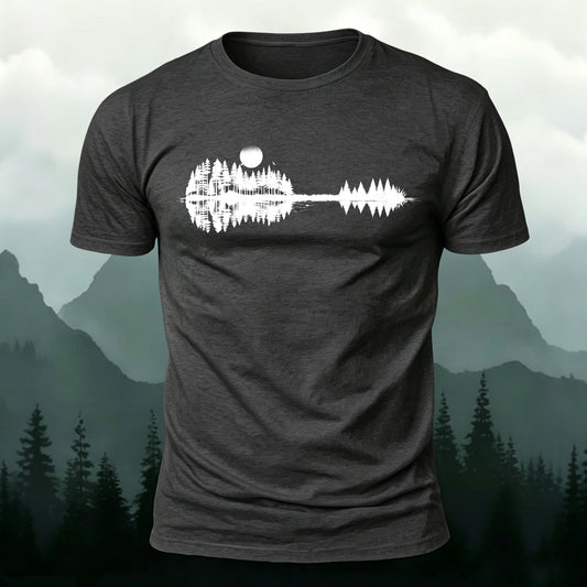 Soft Cotton Guitar Forest Print Casual T‑Shirt