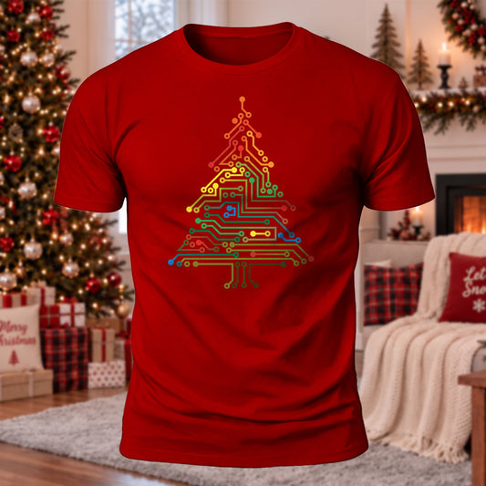 Circuit Christmas Tree Printed Short Sleeve T-Shirt