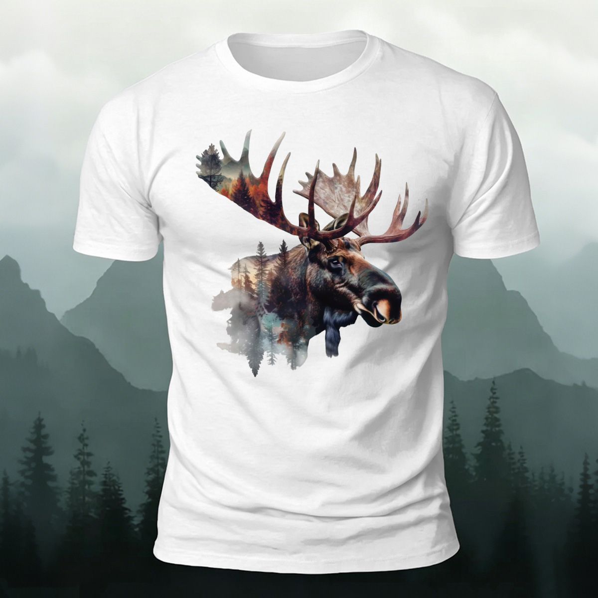 Scenery-style Moose Men's Simple Premium Cotton T-Shirt White