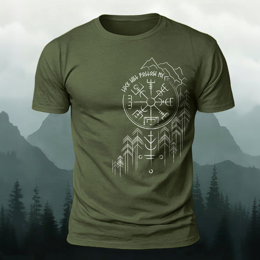 Combed Cotton Norse Rune Forest-Print Casual T-Shirt