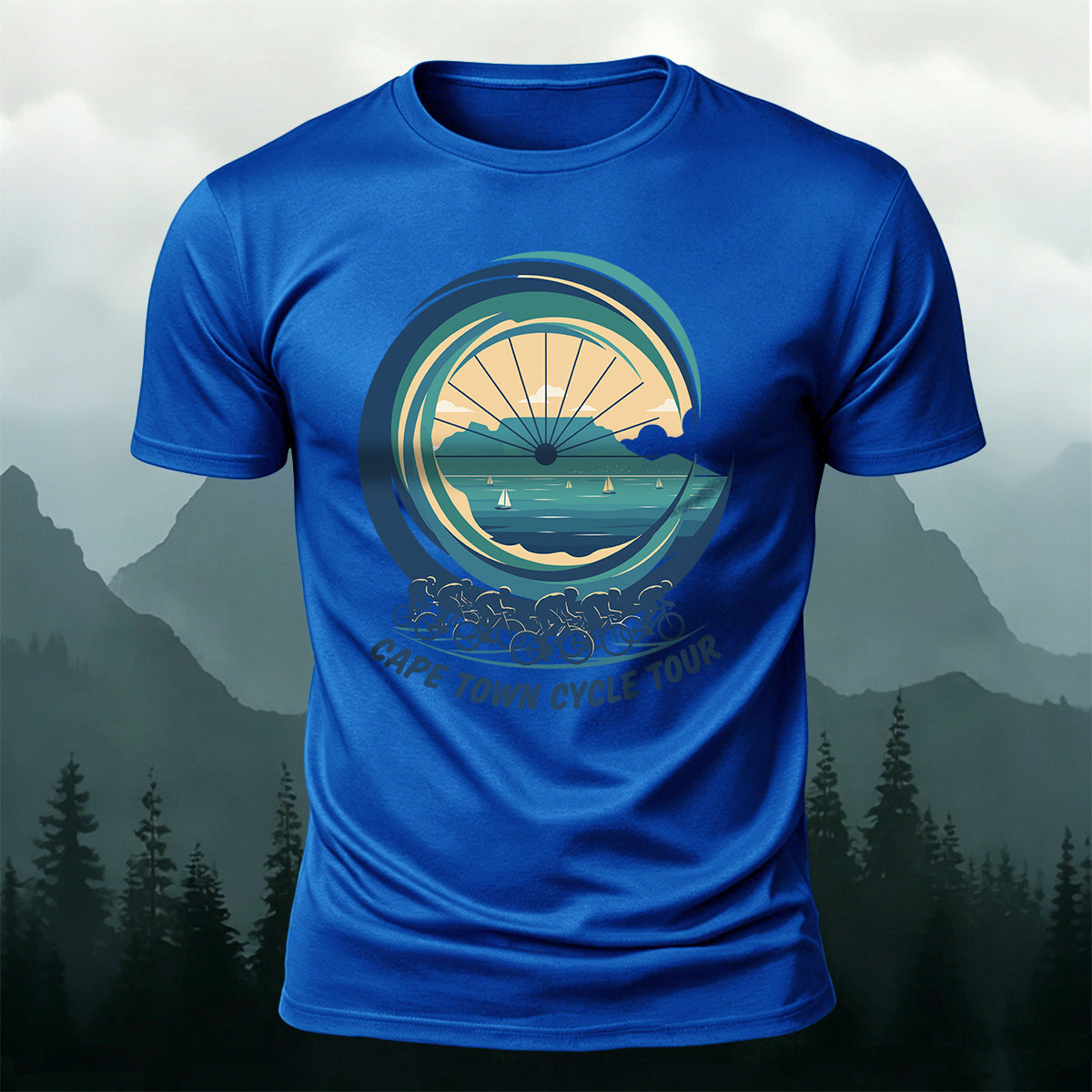 Outdoor Cyclists Round-print Casual Cotton T-Shirt