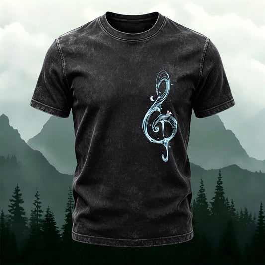 Washed Cotton Music Note Print Tee