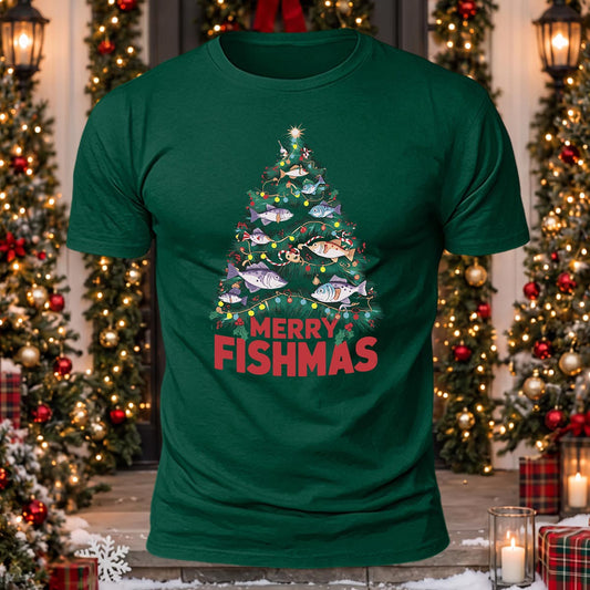 Merry Fishmas Tree Printed Short Sleeve T-Shirt