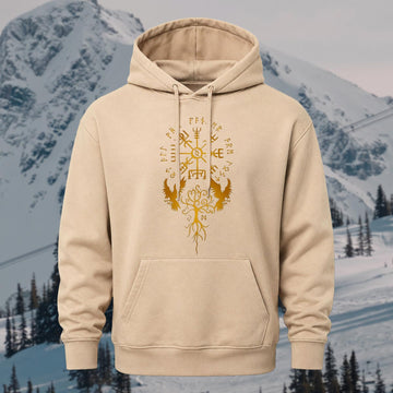 Vintage Viking Motif Printed Hoodie Sweatshirt