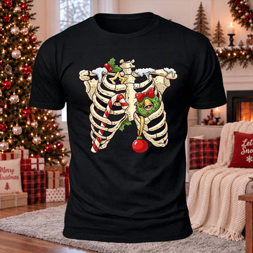 Christmas Skull Printed Casual Short Sleeve T-Shirt