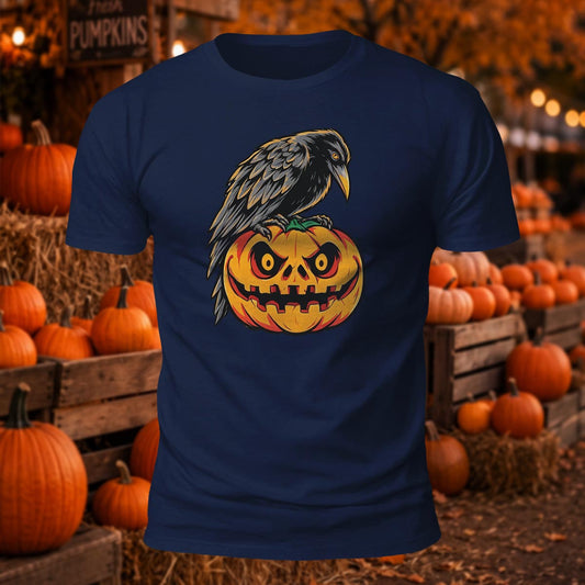 Gothic Raven & Pumpkin Printed Short Sleeve T-Shirt