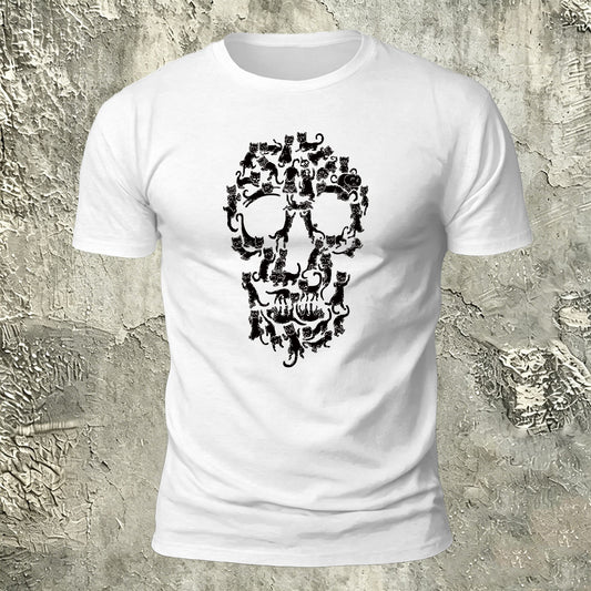 Creative Animal Collage Skull Print Casual Cotton T-Shirt