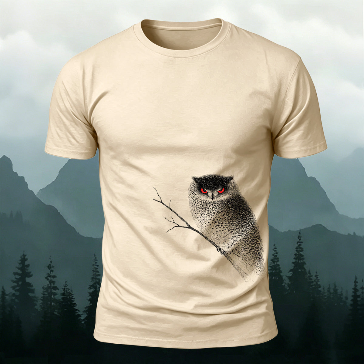 Red-eyed Owl Print Casual Cotton T-Shirt