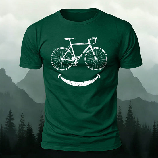 Fun Bicycle Smile Print Sports Casual Cotton T-Shirt DGE