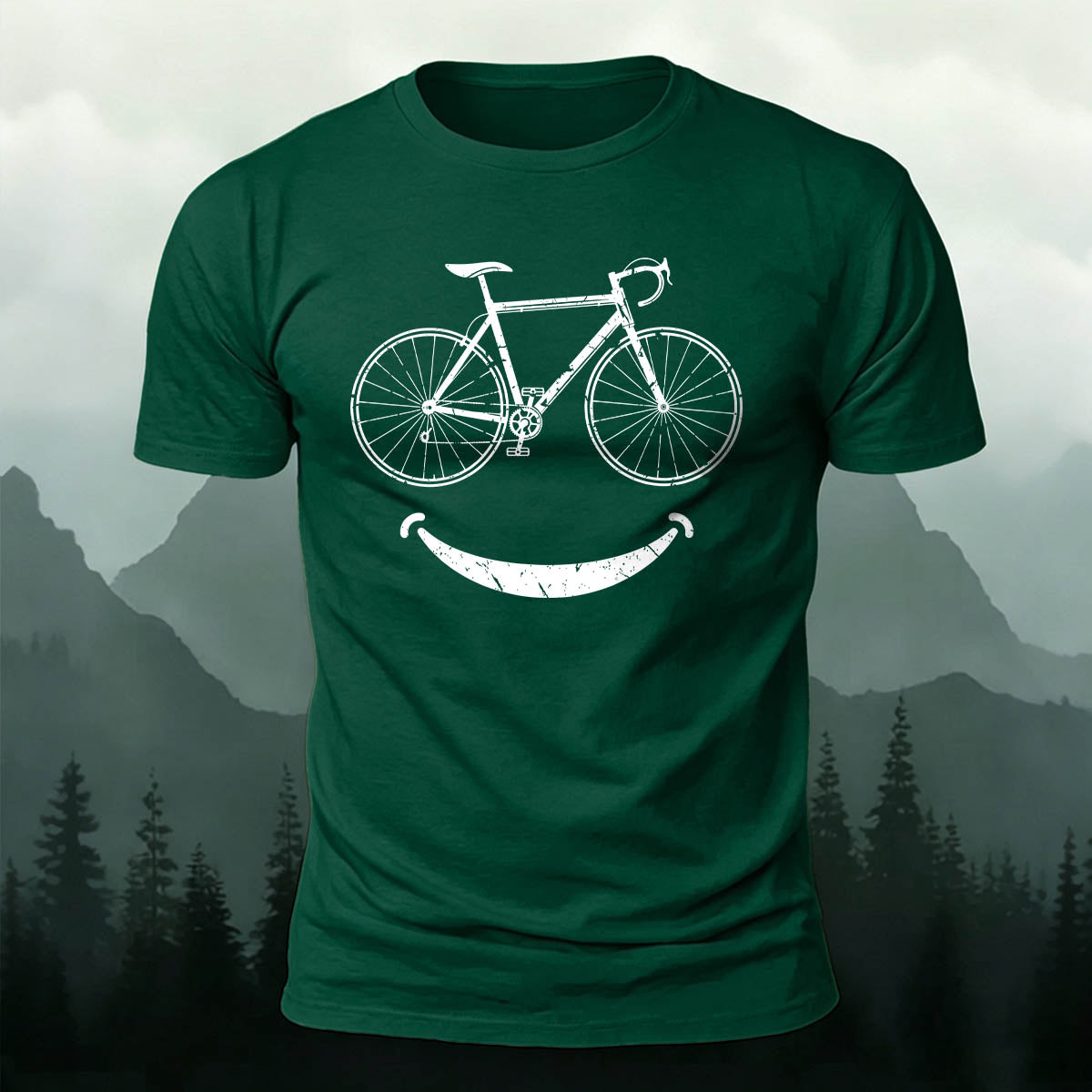 Fun Bicycle Smile Print Sports Casual Cotton T-Shirt DGE