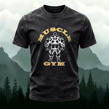 Muscle Background Trendy Washed Cotton Casual T-shirt