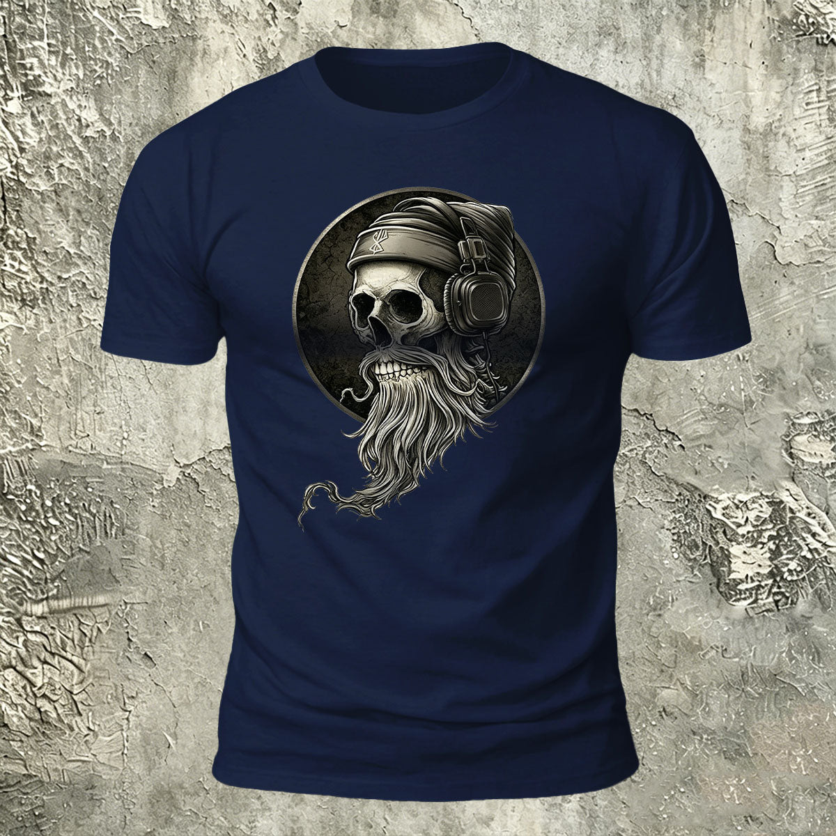 Vintage Skull Headphones Print Casual Cotton T-Shirt