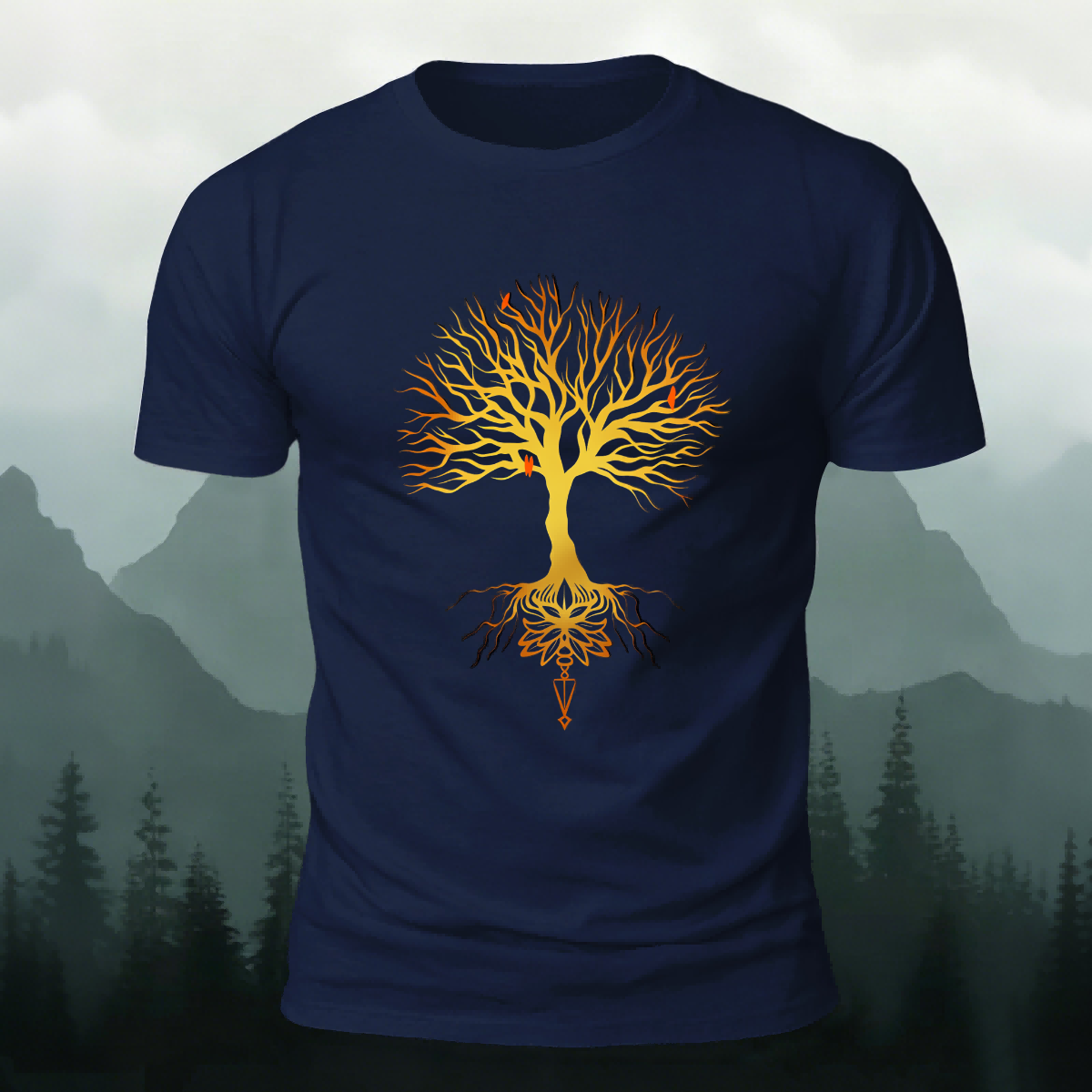 Glowing Tree Natural Casual Premium Cotton Tee Navy