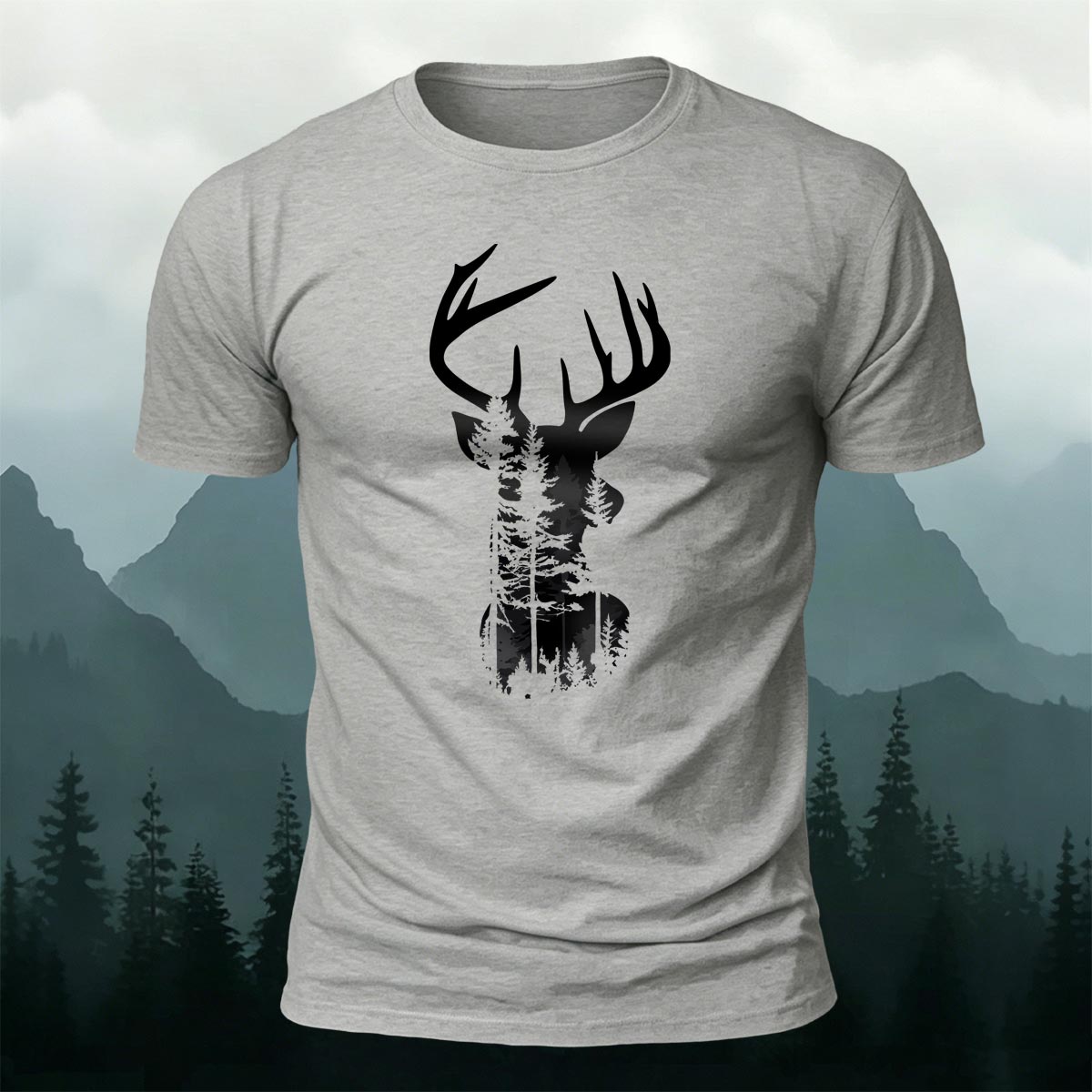 Moose Forest Print Natural Skin-Friendly T-Shirt