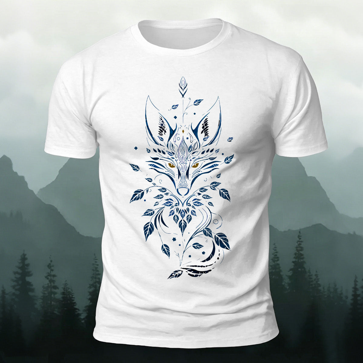 Fox Mythology Totem Print 100% Cotton T-Shirt