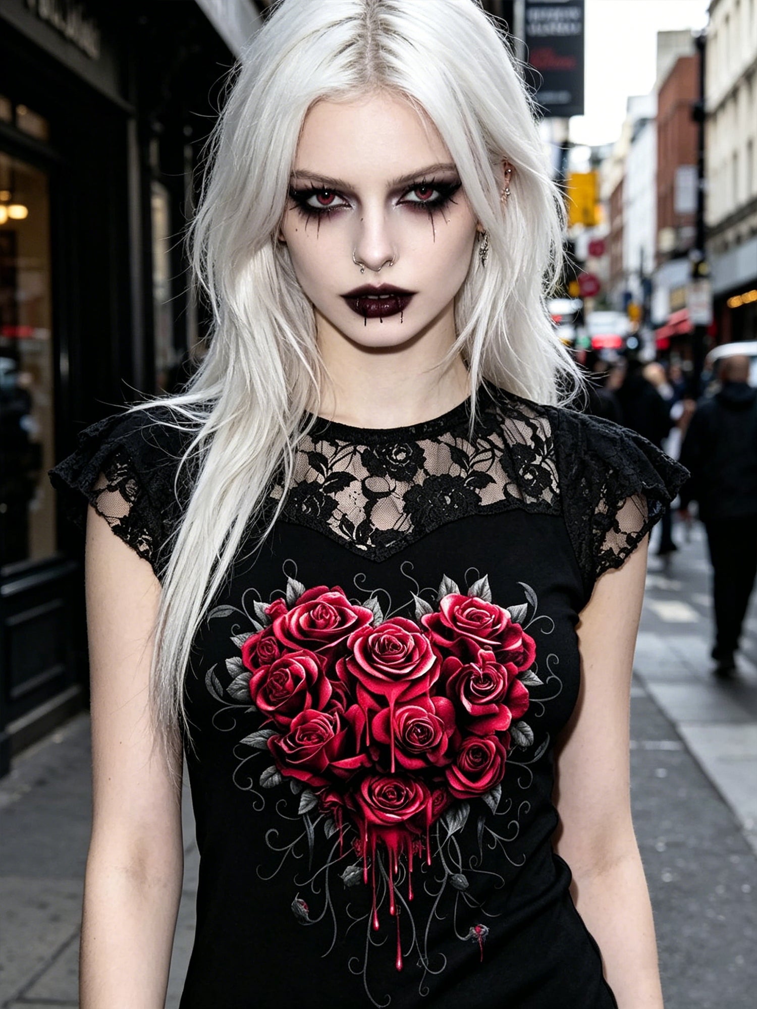 Dark Gothic Print Lace Fashion Women's Top