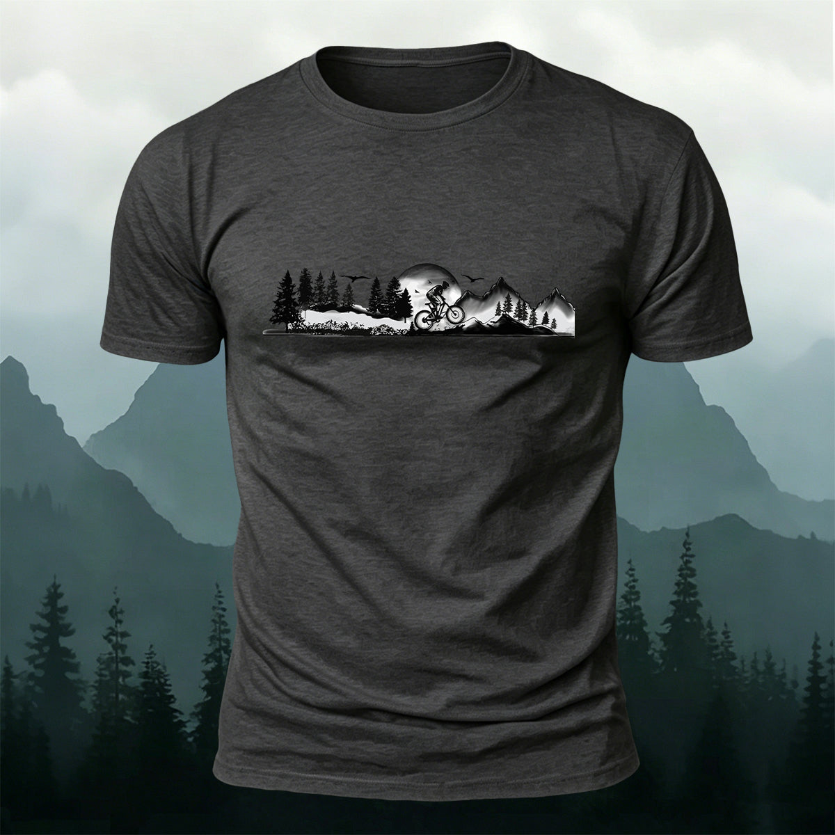 Forest Ride Chest-Print 100% Cotton Skin-Friendly T-Shirt