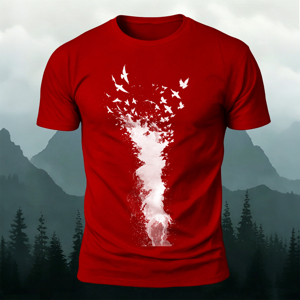 Flying Bird Graphic Casual Breathable Crew Neck Tee Red
