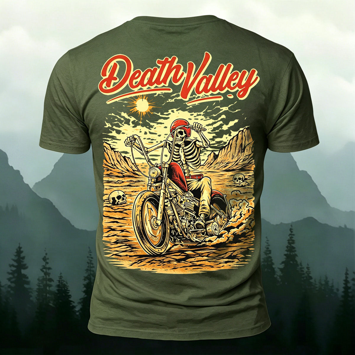 Motorcycle Skeleton Print Casual Cotton T-Shirt