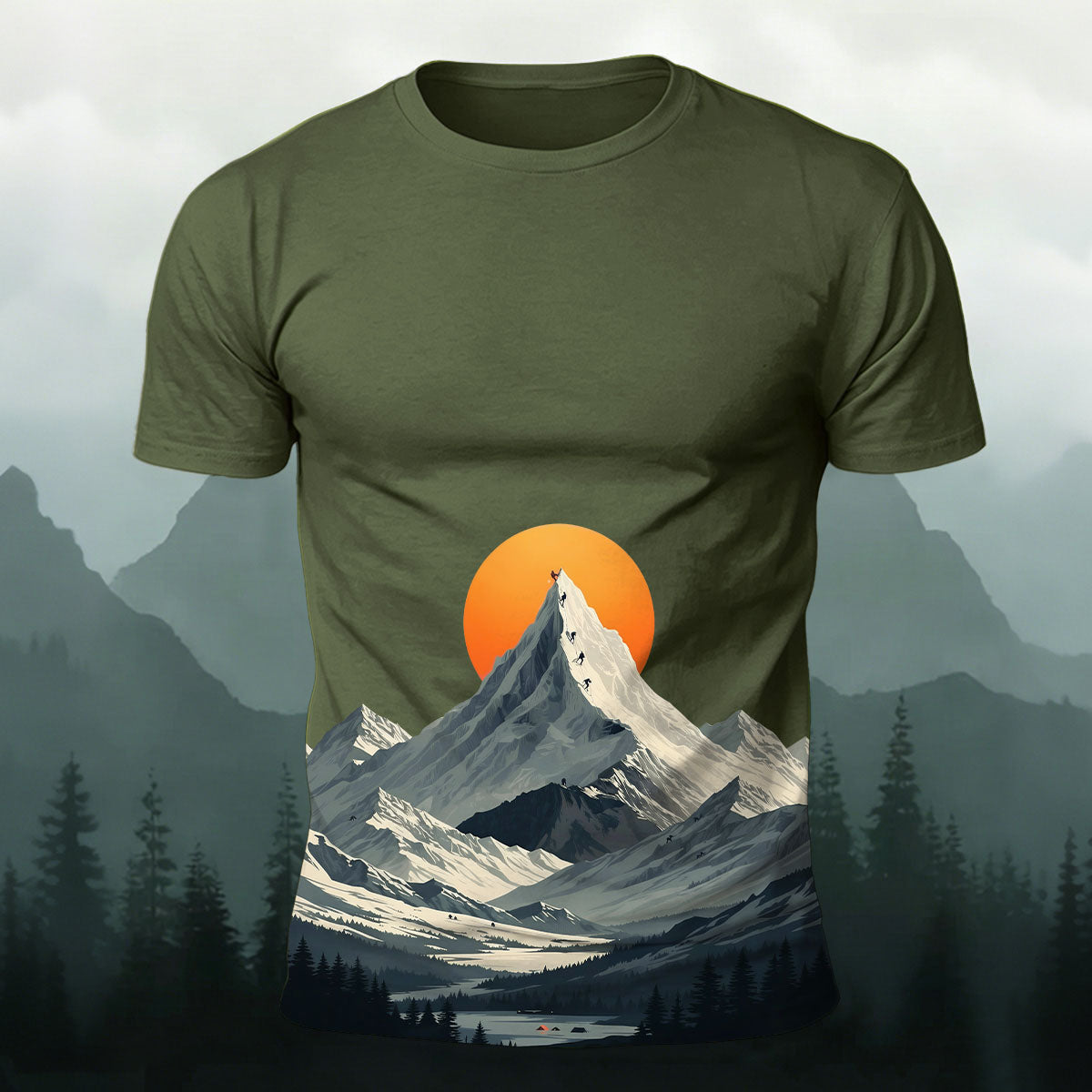 Snow-Capped Mountain Sunrise Print Comfortable Cotton T-Shirt