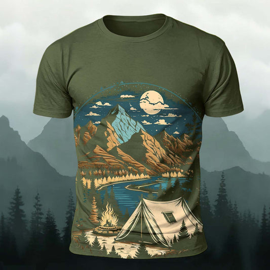 AOP Outdoor Valley Camping Print Casual T-Shirts