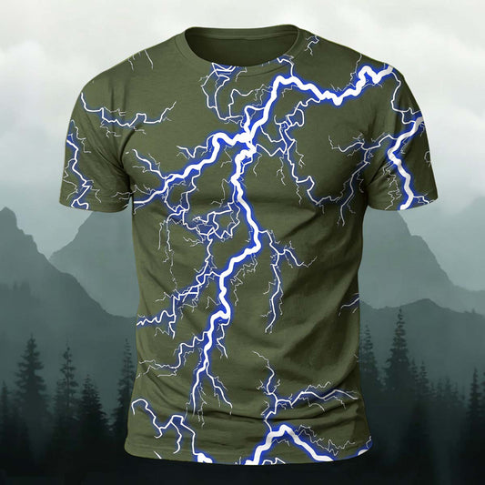 Polyester Blend Lightning Print Casual Outdoor Tee