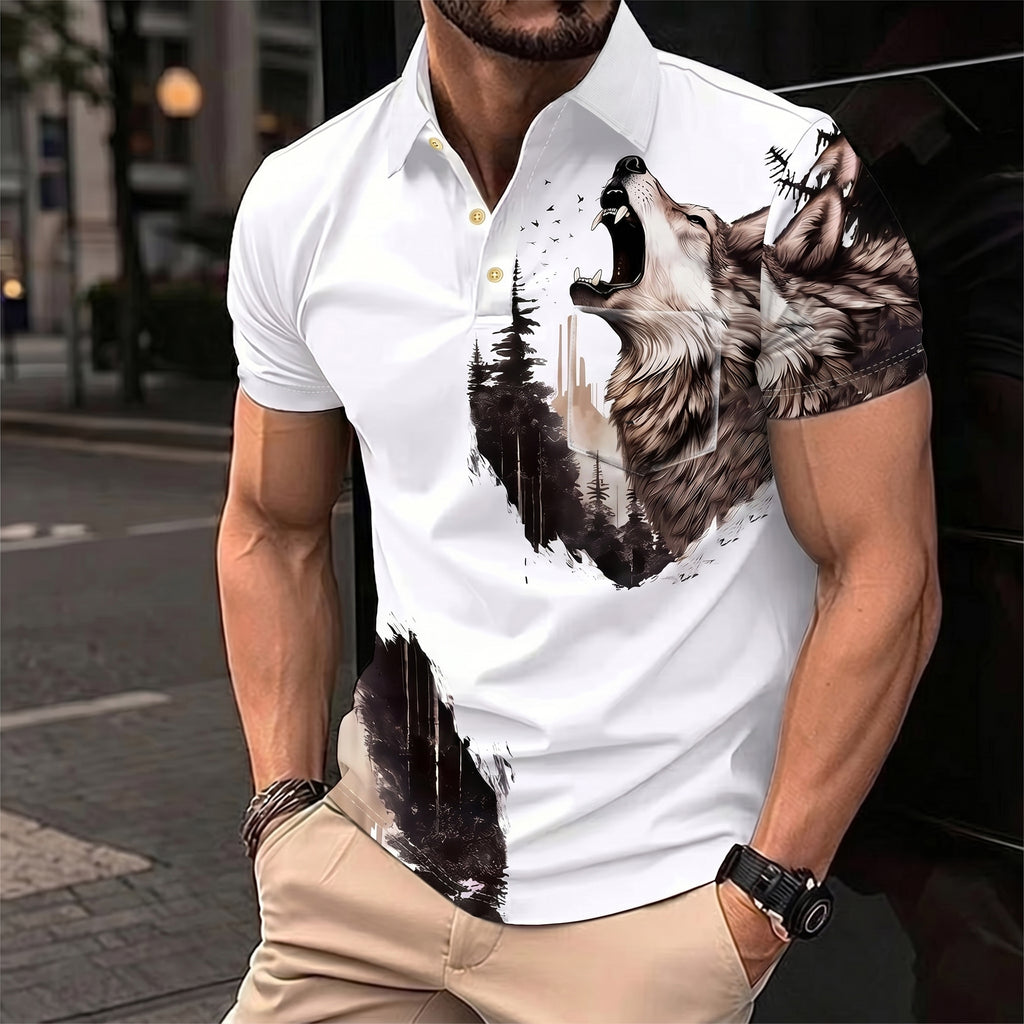 Wolf King Creative Print Casual and Versatile Polo Shirt