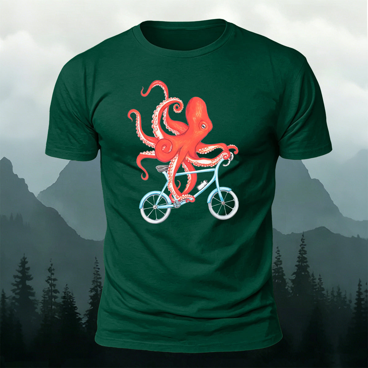 Octopus Cycling Graphic Fun Casual Cotton Tee