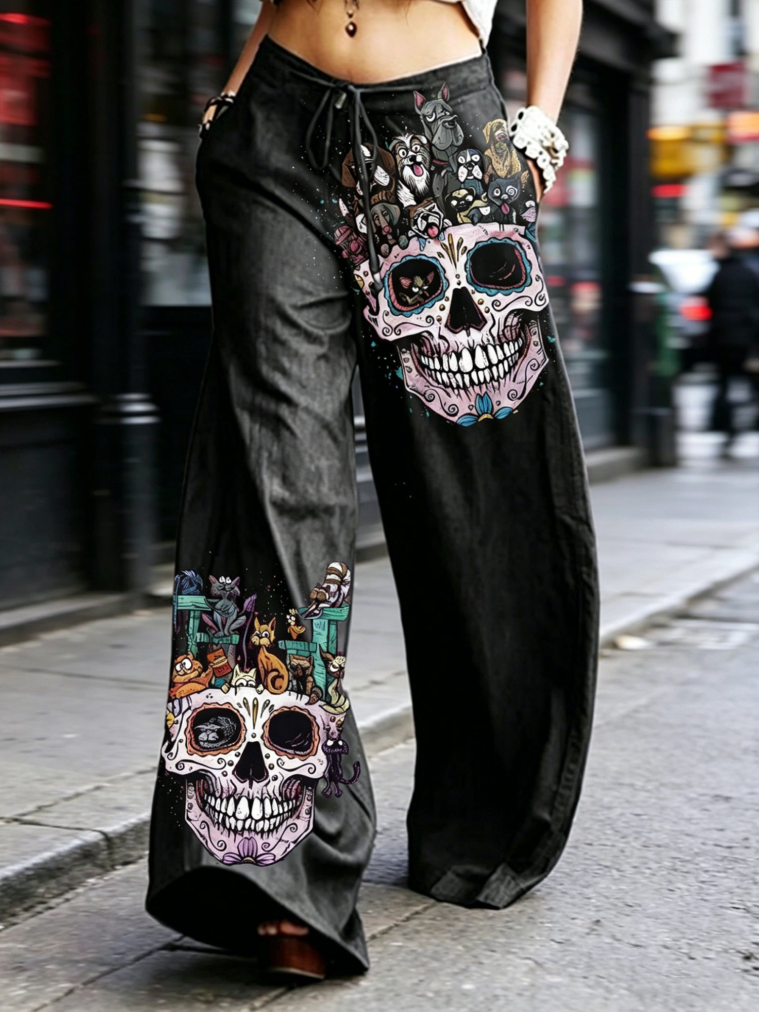 Dark Rock-style Straight-leg High-waist Work Pants