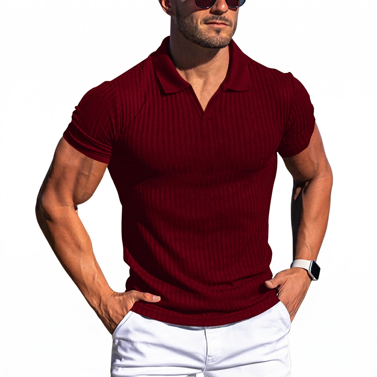 Vertical Stripe Casual Short-Sleeve Polo Shirt