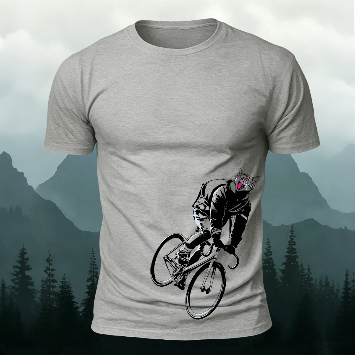 Red-Eyed Handsome Cat Cycling Series Printed Cotton T-Shirt