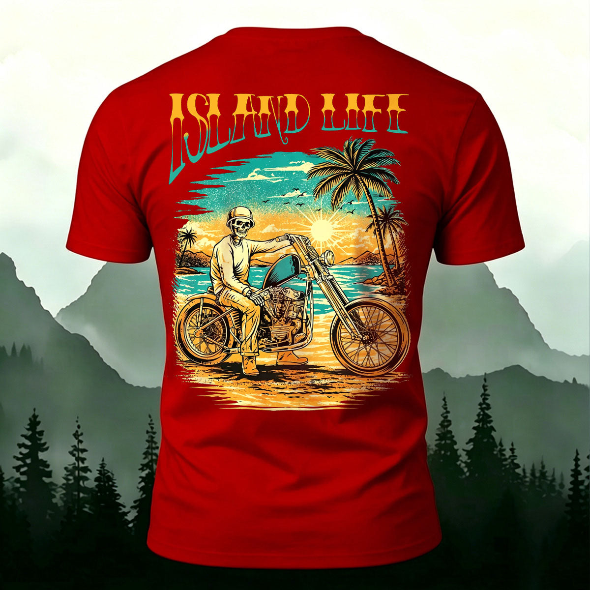 American Retro Motorcycle Skull Casual Cotton T-Shirt