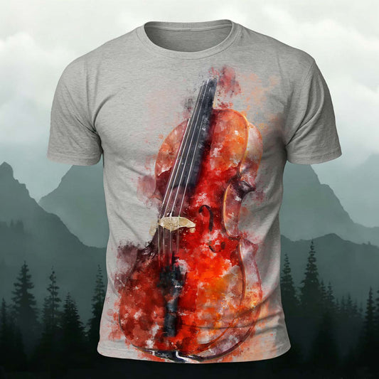 Sublimation Watercolor Electric Guitar Print Fitted Crew Neck Tee