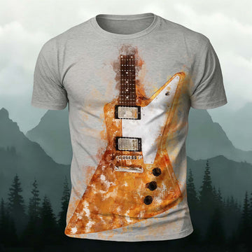 Sublimation Art Electric Guitar Print Fitted Crew Neck Tee