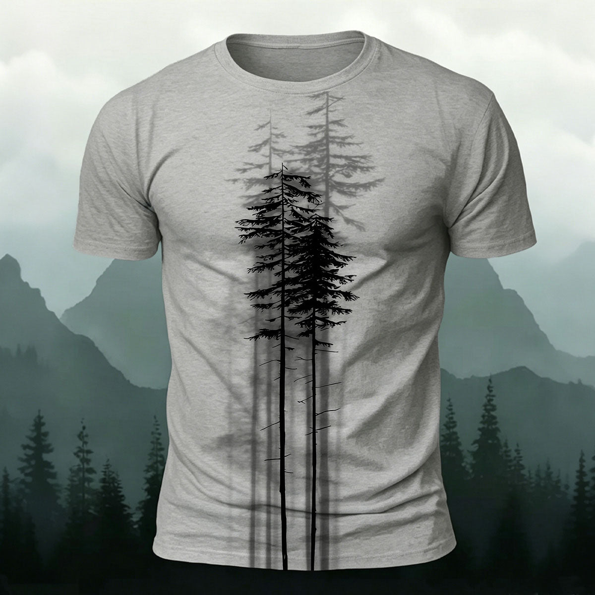 Straight Tree Pattern Retro Casual Polyester Tee