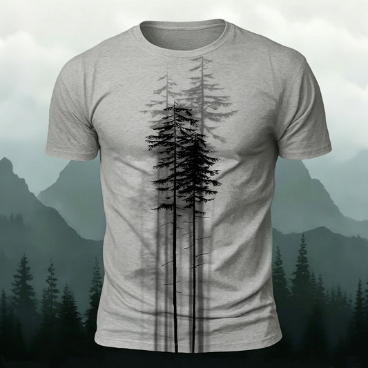 Straight Tree Pattern Retro Casual Tee