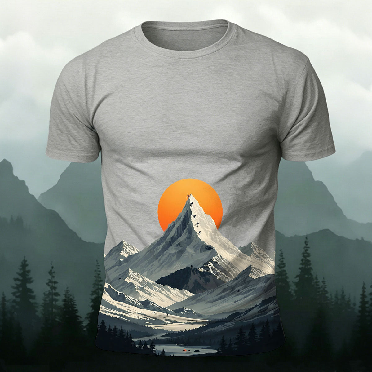 Snow-Capped Mountain Sunrise Print Comfortable Cotton T-Shirt