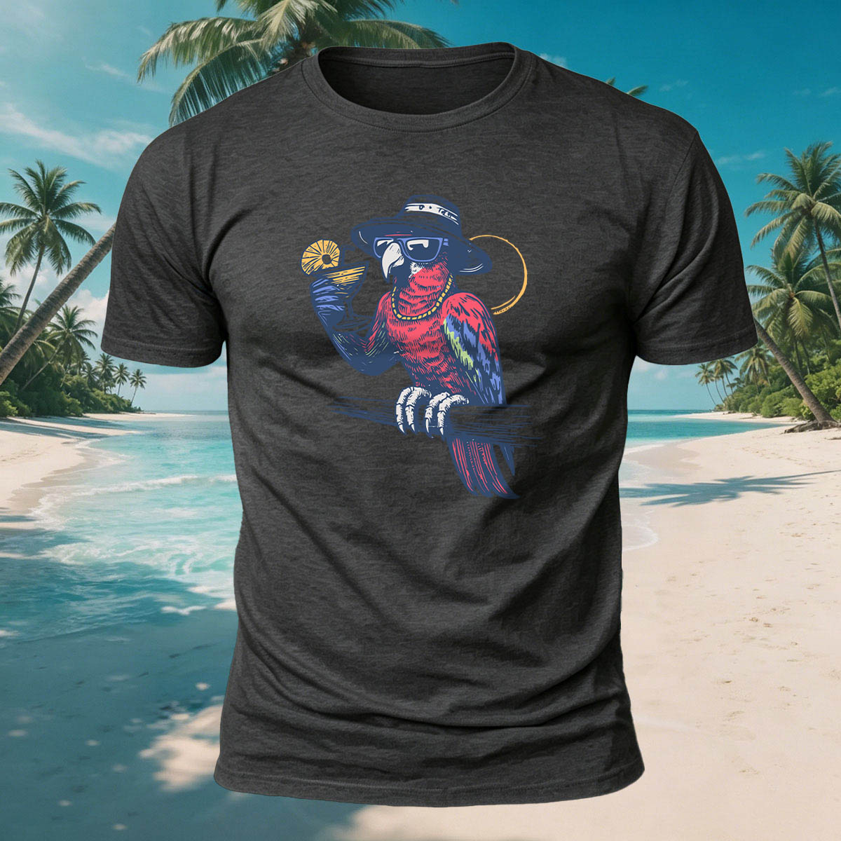A Drink and Relax Bird Print Versatile Cotton T-Shirt
