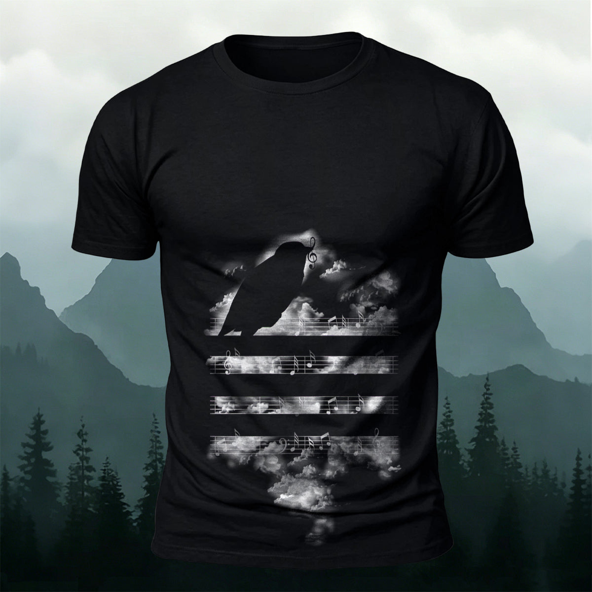 Sheet Music Bird Print Casual Breathable T-Shirt