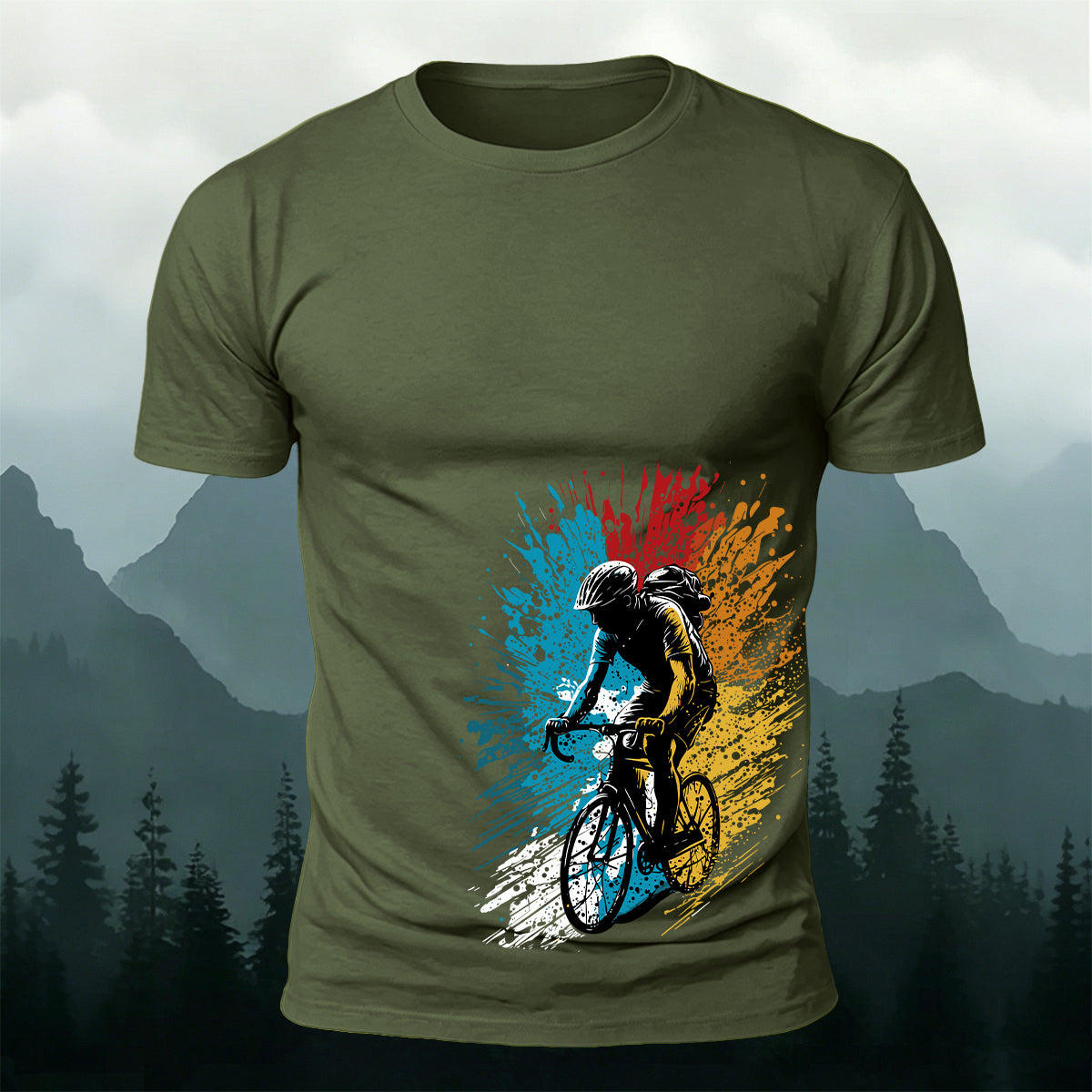 Painted Cycling Print Outdoor Breathable T-Shirt