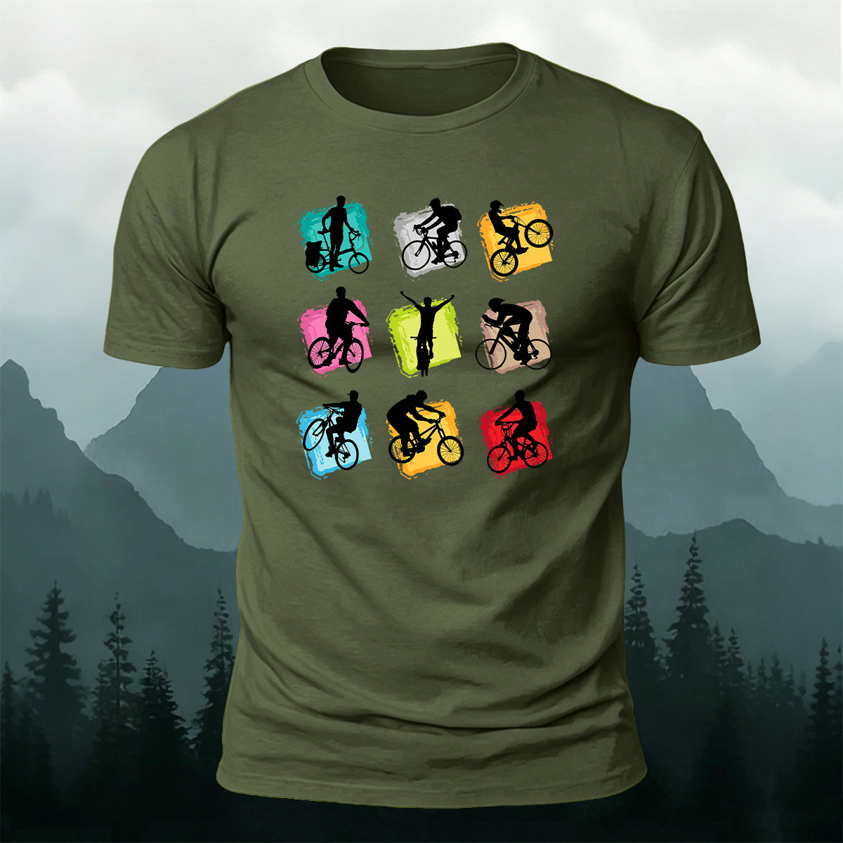 Colorful Nine-Grid Cycling Series Printed Cotton T-Shirt