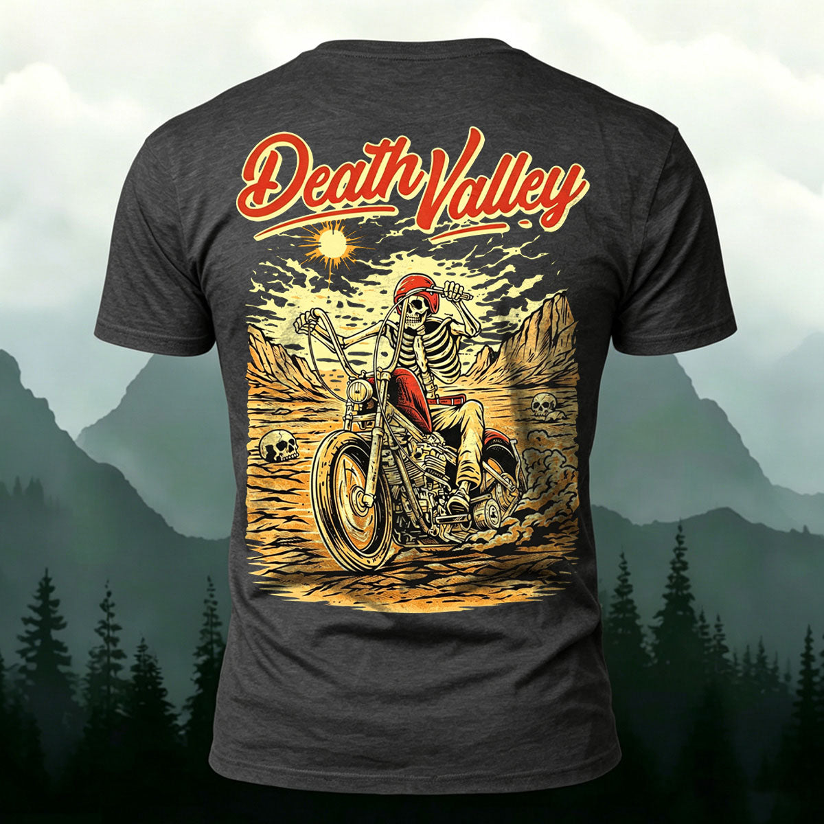 Motorcycle Skeleton Print Casual Cotton T-Shirt
