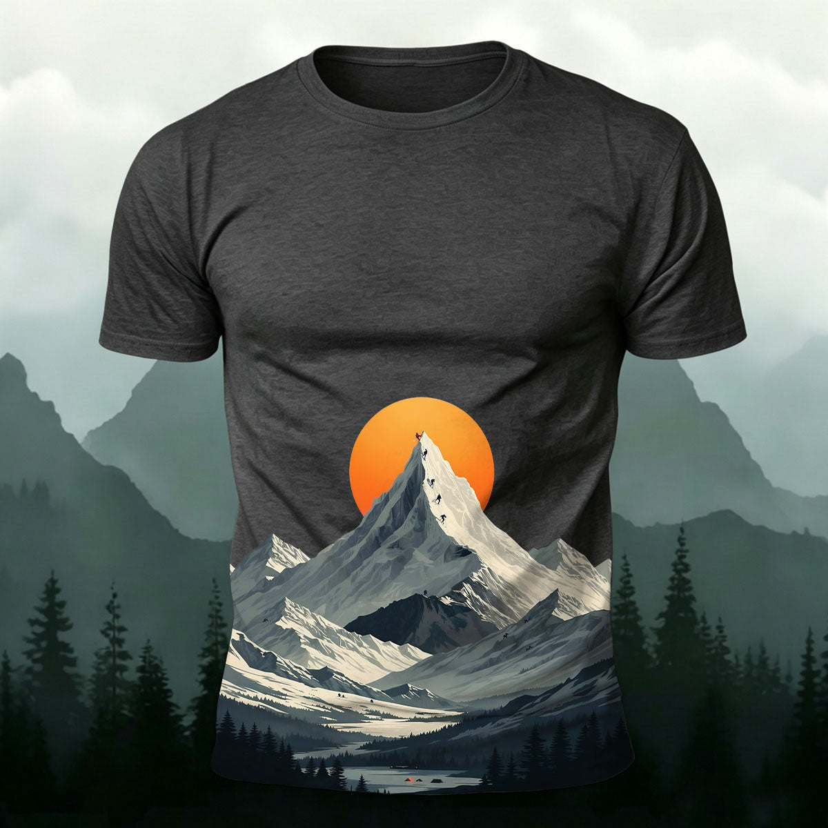 Snow-Capped Mountain Sunrise Print Comfortable Cotton T-Shirt