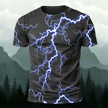 Polyester Blend Lightning Print Round Neckline Casual Outdoor Tee