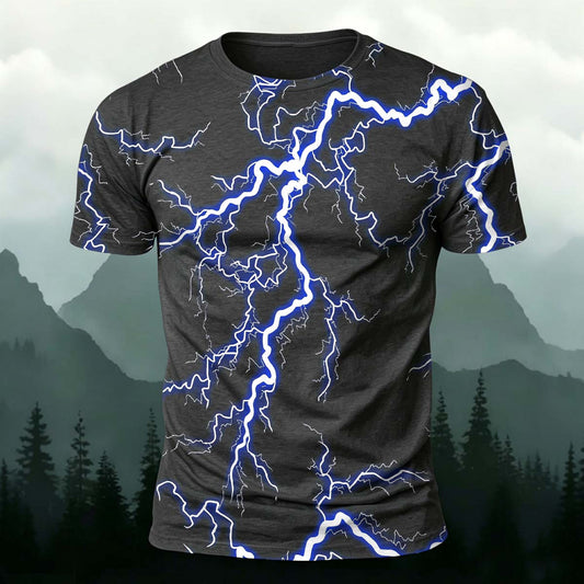 Polyester Blend Lightning Print Casual Outdoor Tee