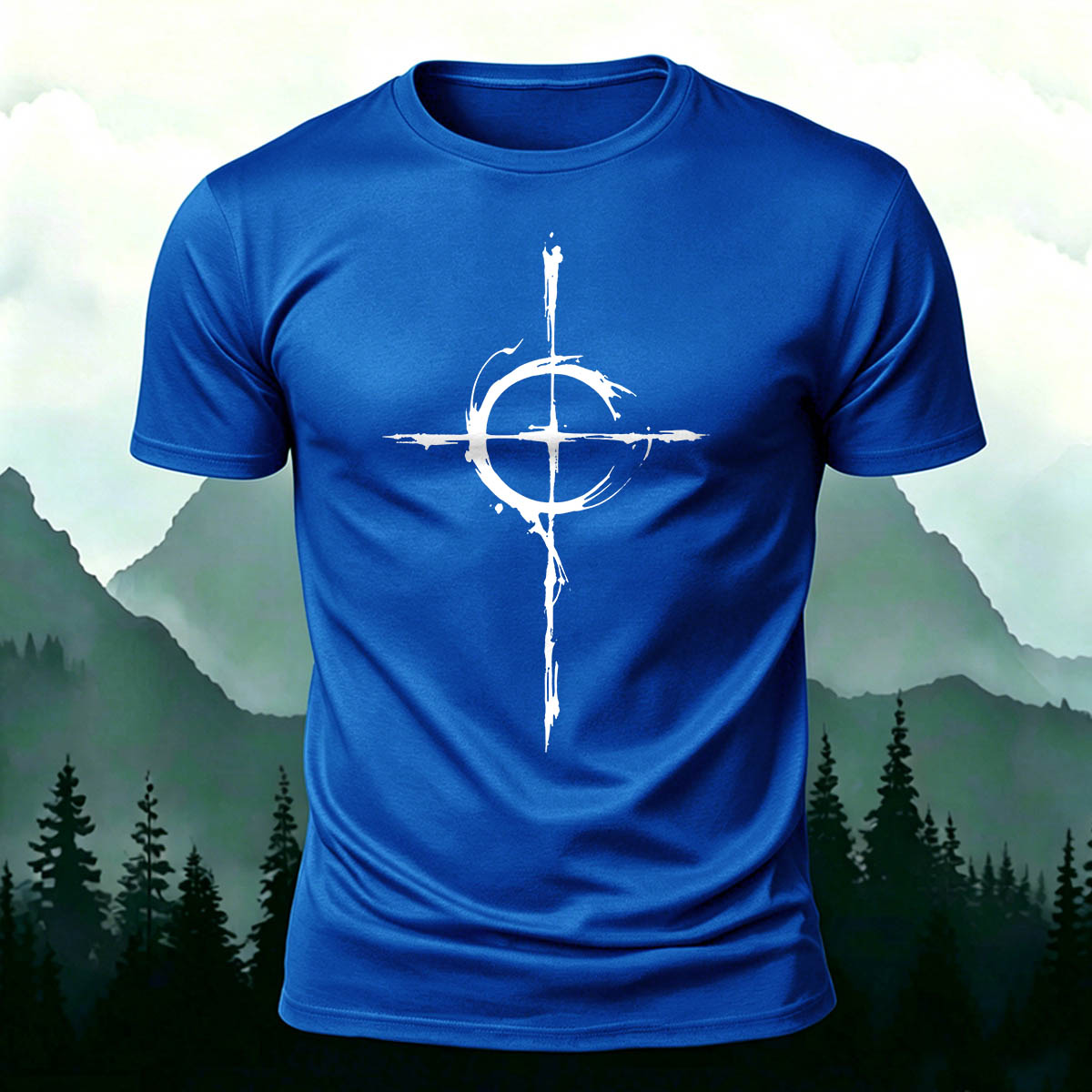 Cross-Pattern Ink Wash Print  Cotton T-shirt