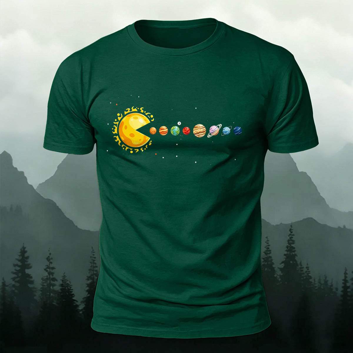 Fun Solar System Print Casual 100% Cotton T-Shirt
